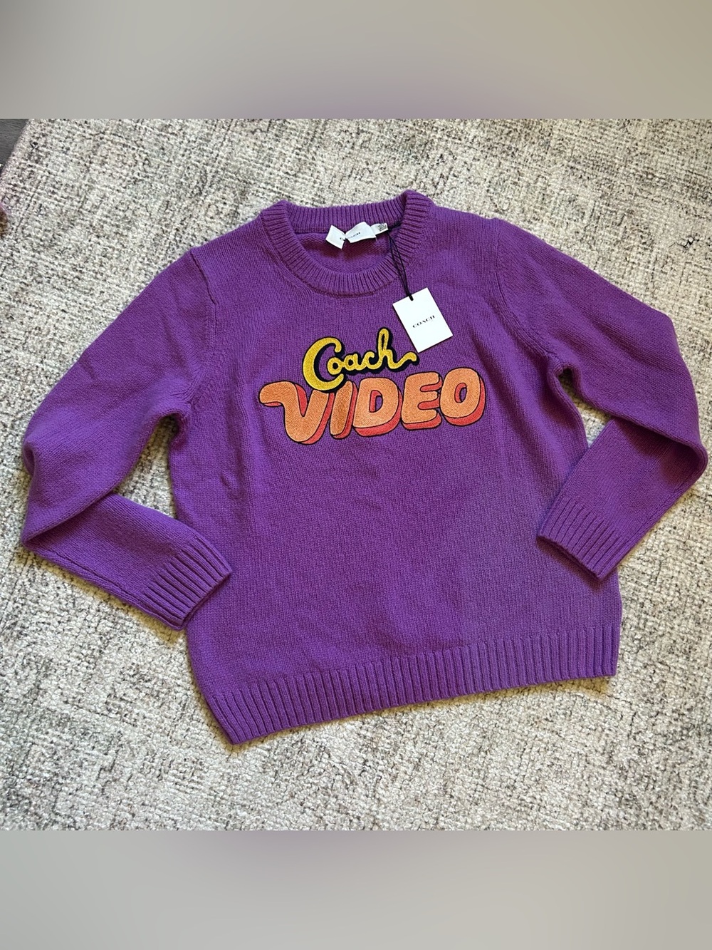 Coach Purple Logo 'VIDEO' Crewneck Sweater
